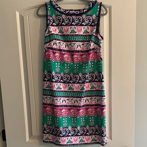 Talbots Green, Pink & Navy Printed Sleeveless Sheath Dress suze 6